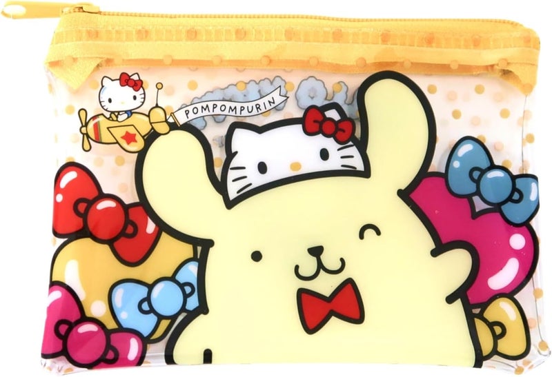 MENBLY 50th anniversary Flat pouch, Cute Vinyl Zipper Pouch, Card Wallet & Case, Kawaii Pouch Bag, 12x7.5x1cm (Yellow Pompom-Puin) - Image 1